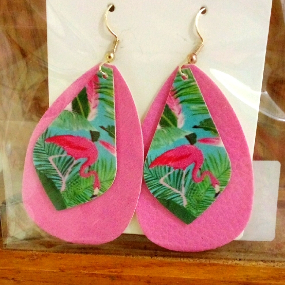 Pink Flamingo Handmade Faux Leather Earrings